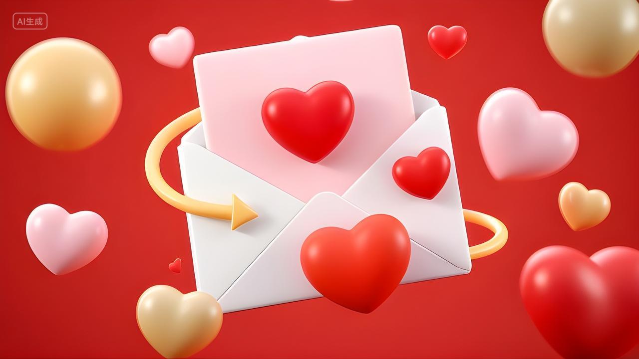 3D立体爱心信封素材插画214情人节七夕节520妇女节