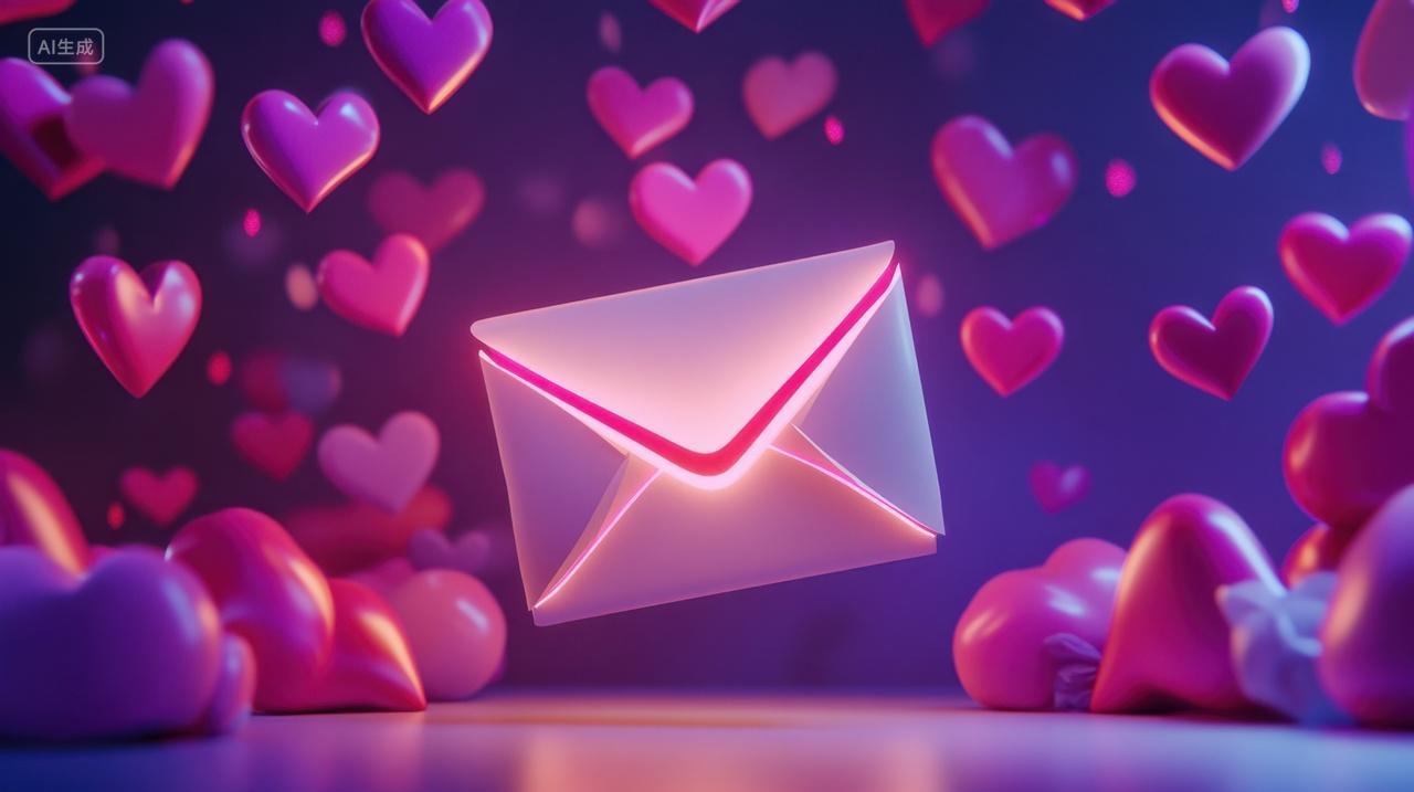 214情人节七夕节3D风格粉色爱心信封