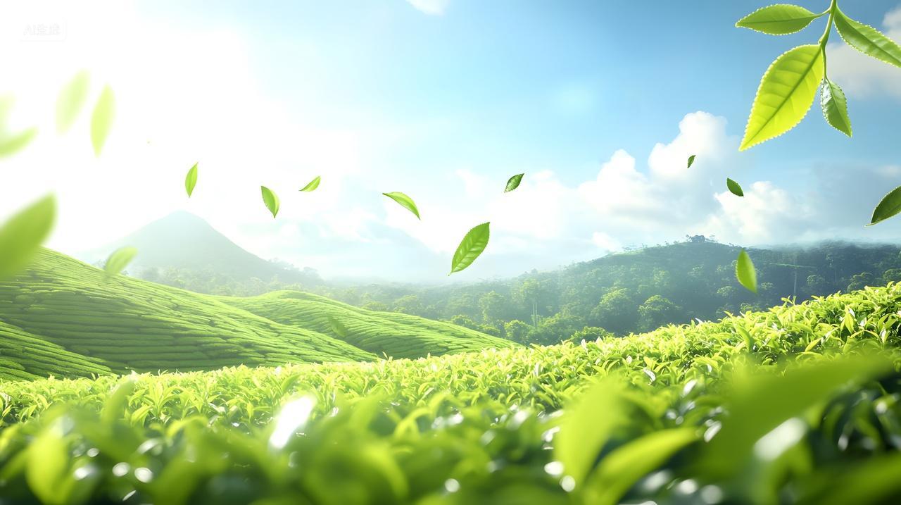 自然风景图小清新简约绿色春天春日春季春分立春春茶采茶茶叶茶田采茶茶山嫩芽自然风景风光