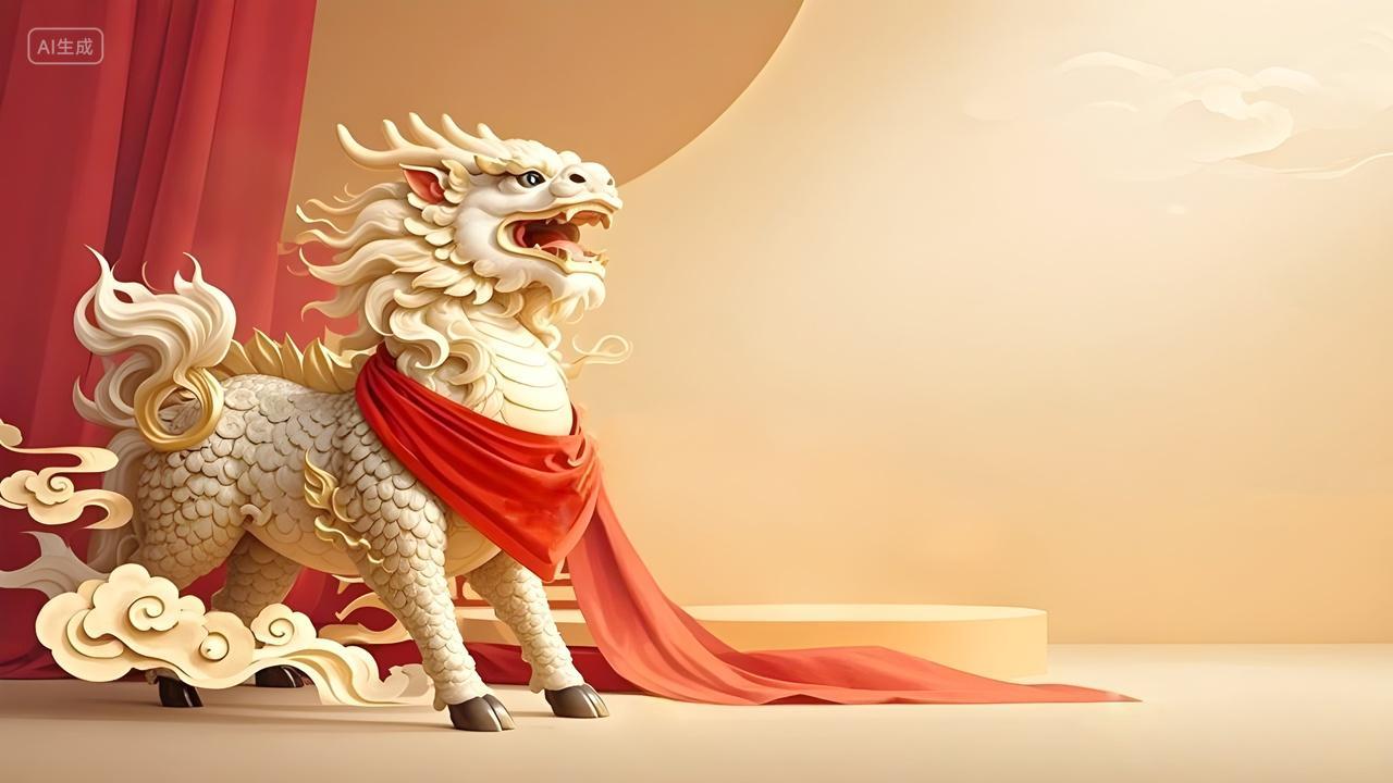 金麒麟中国神兽祥云瑞兽麒麟金色背景高档海报背景素材