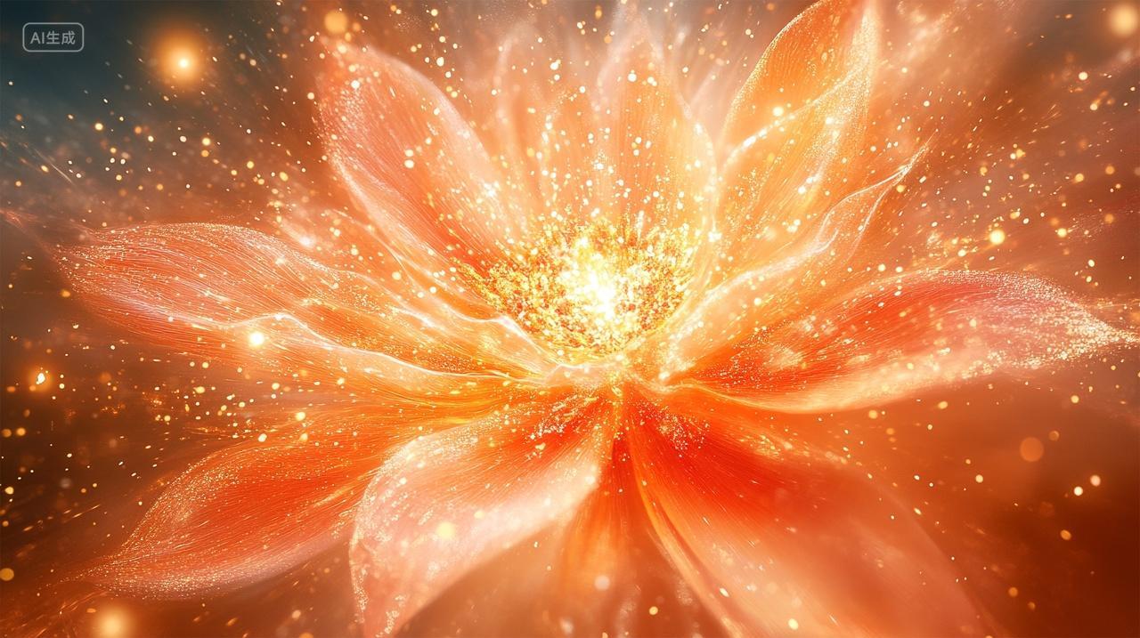 微距橙花闪光特效花瓣绽放梦幻花卉