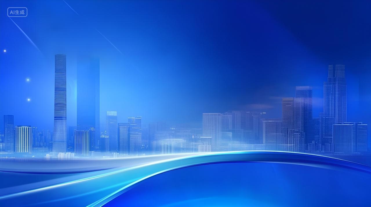 蓝色商务企业公司年会城市背景年终总结科技感ppt背景