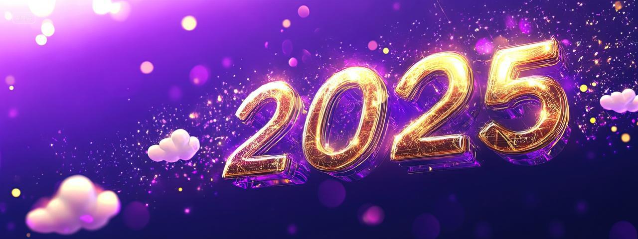 金色发光2025年数字元旦节春节新年蛇年紫色海报背景