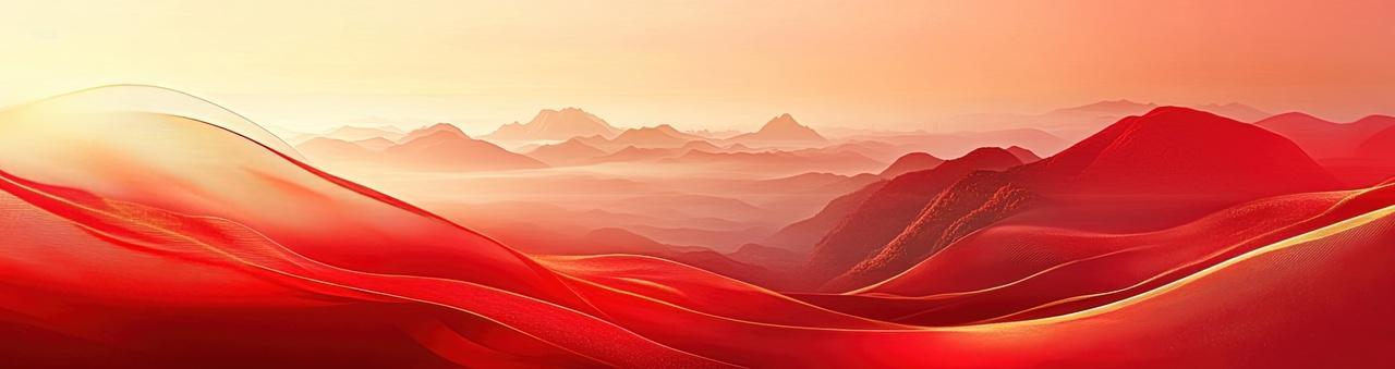 一条红色绸缎飞舞在红色山脉前党建展板企业文化大气海报红色背景