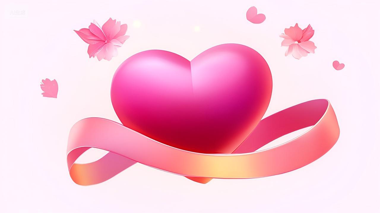 七夕情人节520妇女节粉色爱心丝带妇女节