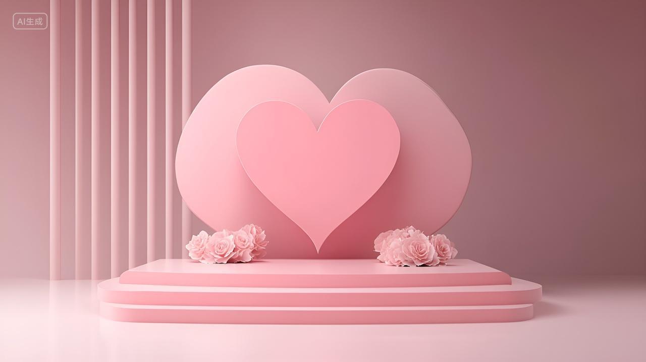 七夕情人节520妇女节产品展台爱心展台电商促销背景