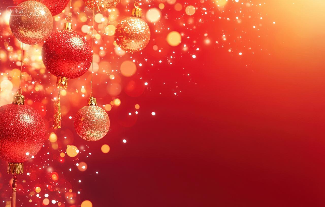 有许多红色和金色圣诞球光斑金色圣诞元旦海报背景