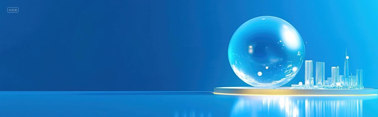 一个透明水珠城市建筑商业简约蓝色海报背景