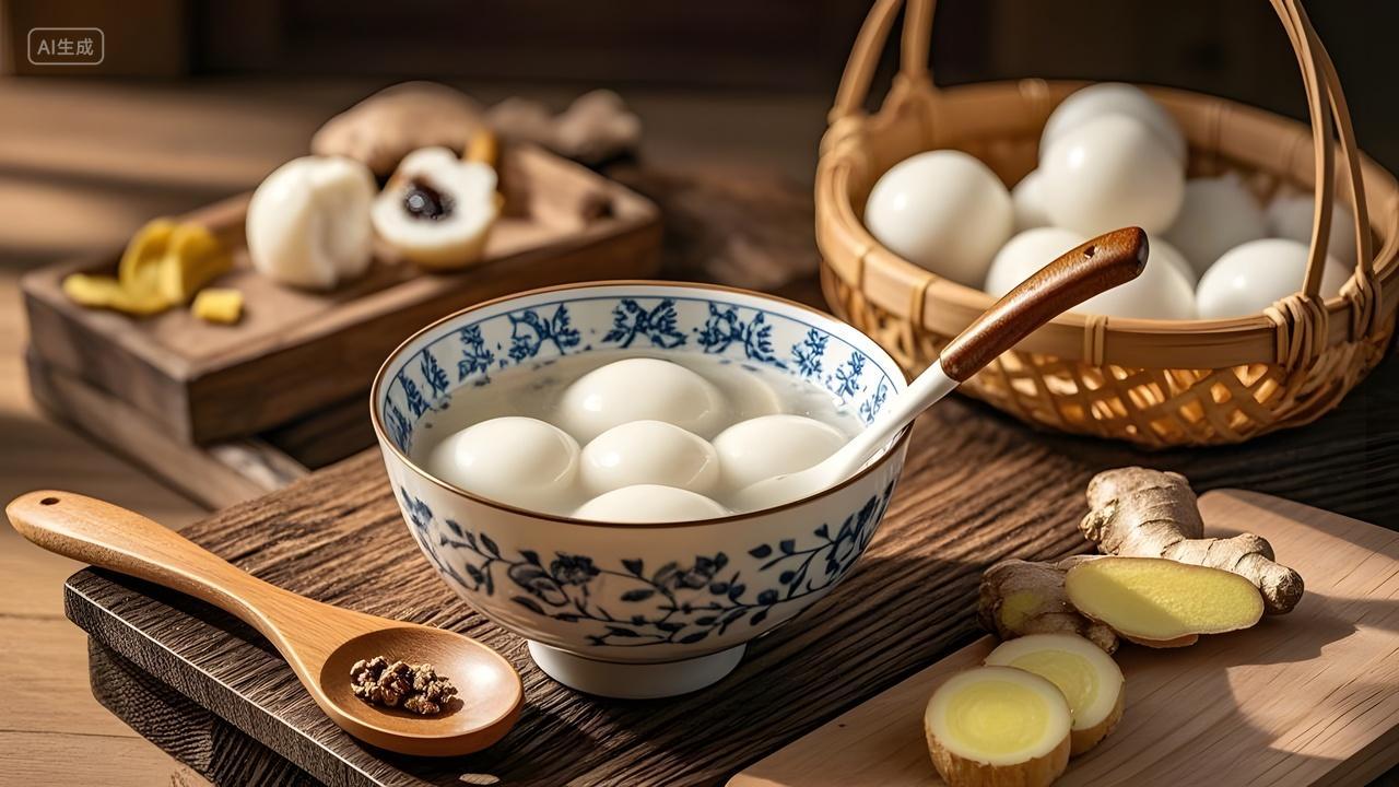 元宵节传统手工汤圆搭配姜汁糖水节日美食图片新年春节正月十五中华文化饮食文化