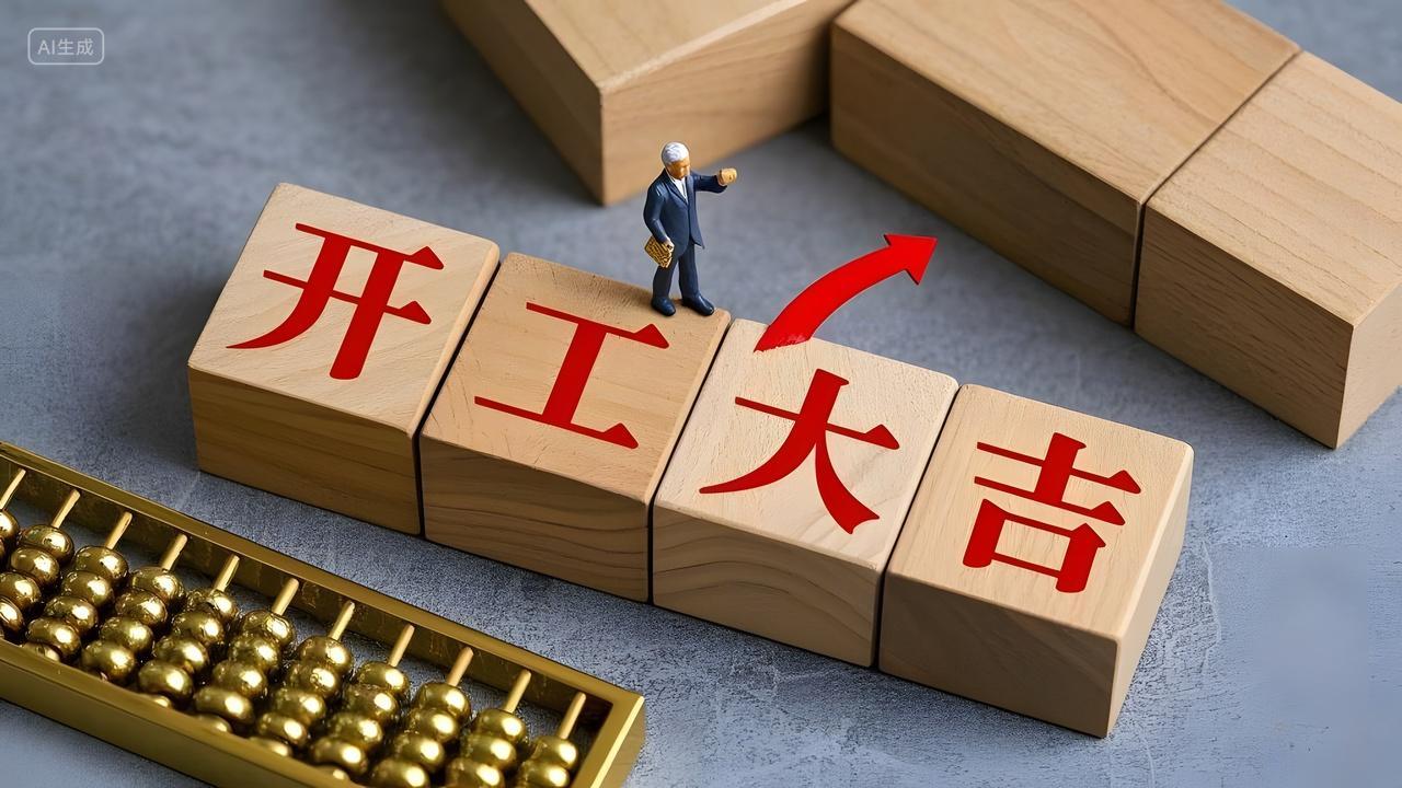 新年开工大吉微观小人模型指向箭头开工生产动工开门红返工创意商务启动图片