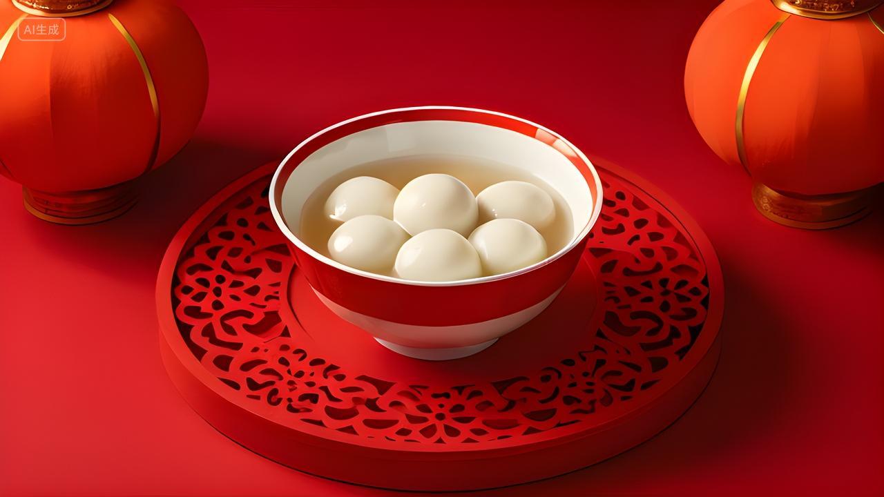 国风红色背景上的一碗汤圆元宵节背景