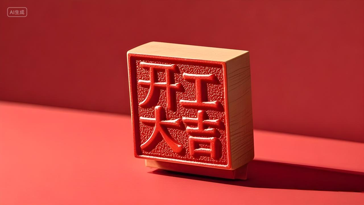 2025年新年蛇年年后返工开工大吉开门红印章红色喜庆创意海报图片