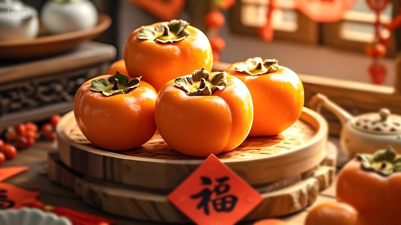 柿柿如意柿子事事如意2025蛇年新年新春喜庆电商广告宣传海报图