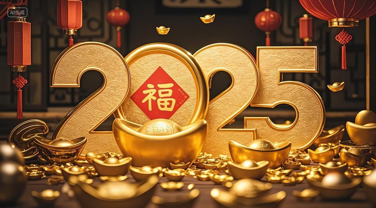 2025年蛇年新年新春春节元旦节跨年金色新春金元宝金币财源滚滚财源广进发财喜庆图