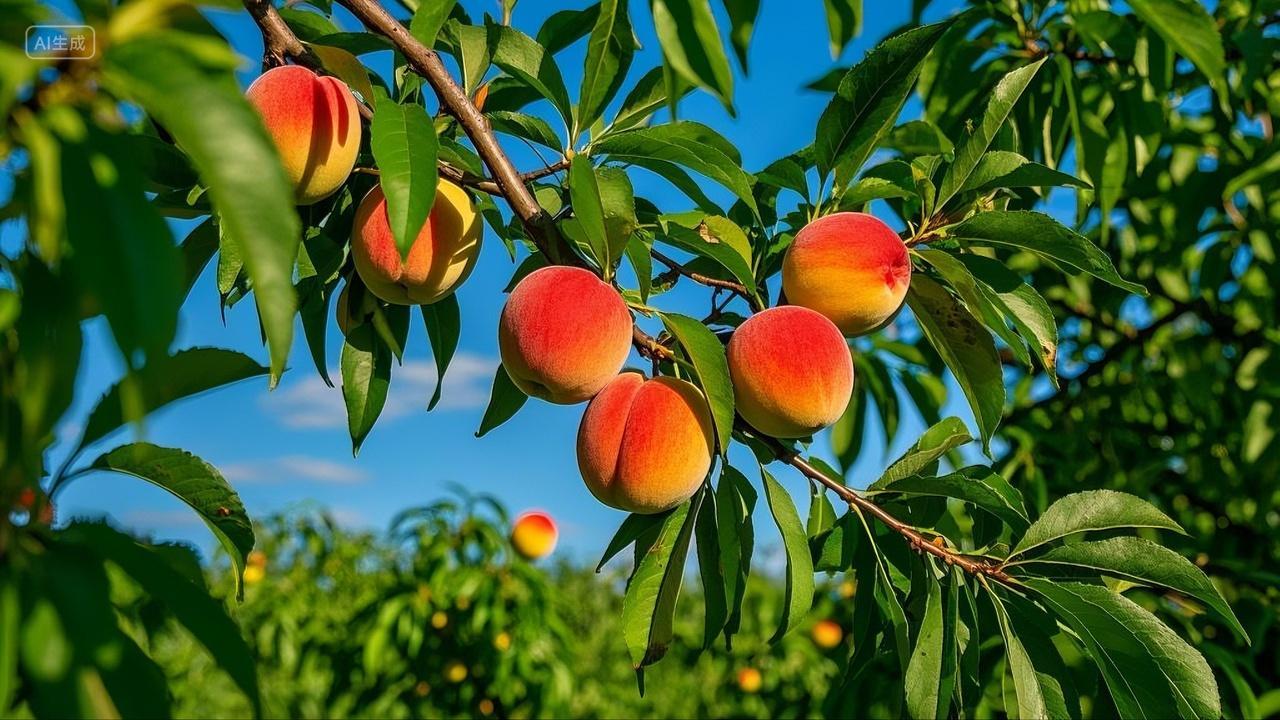 树上的桃子熟了红红的新鲜饱满农作物农产品果蔬生鲜