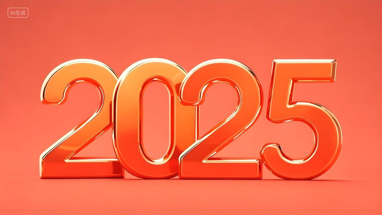 年终总结2025春节蛇年新年元旦节新春圆润艺术字体2025数字红色喜庆海报图