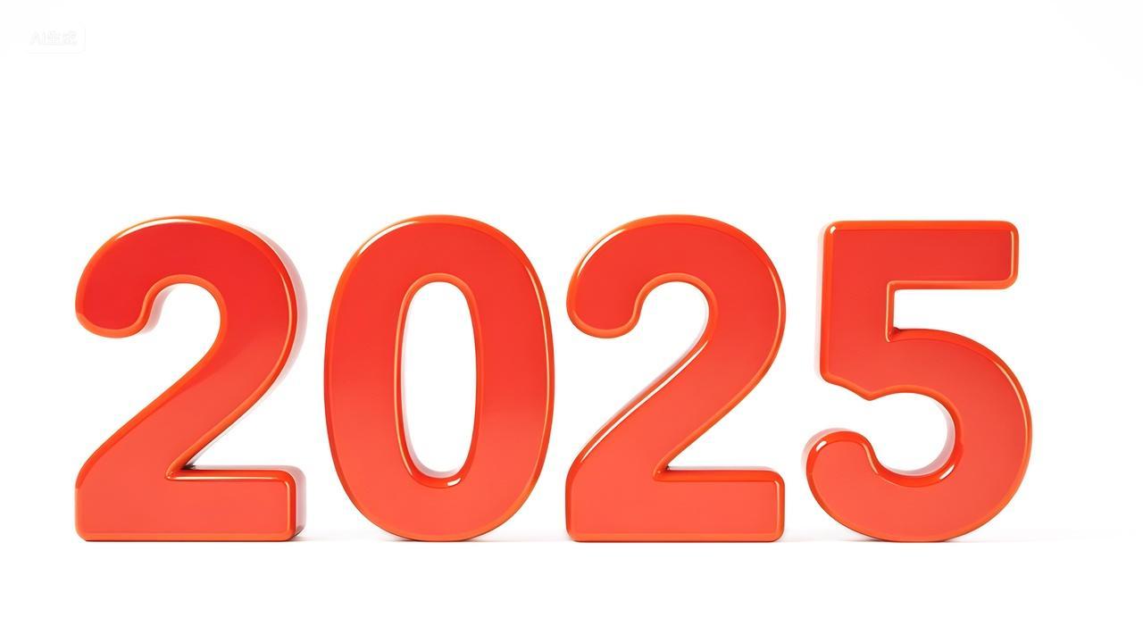 年终总结红色喜庆2025春节新年新春蛇年元旦节贺岁圆润2025艺术字白底