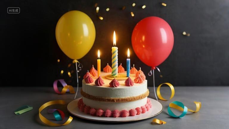 生日蛋糕过生日庆祝生日快乐蜡烛气球