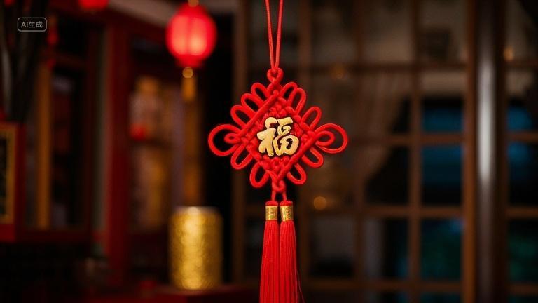 2025年新年蛇年新春红色中国结挂饰装饰新年背景