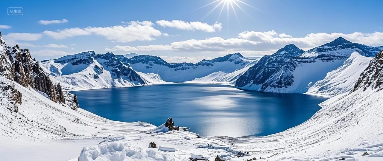 冬季冬天雪山群山山川天池长白山天池大自然风景风光电脑壁纸背景实拍图