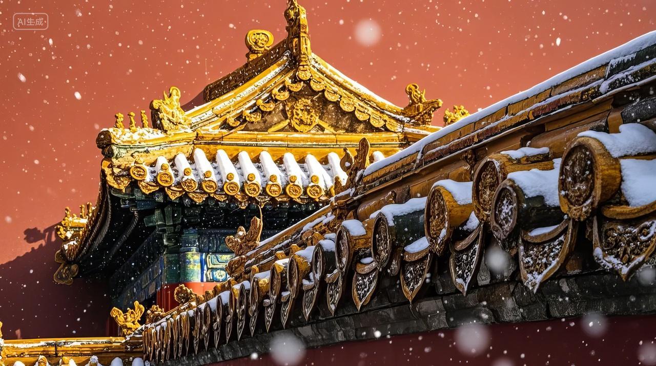 故宫古建筑屋檐冬天下雪景观中国风文化古风历史文化遗产图片
