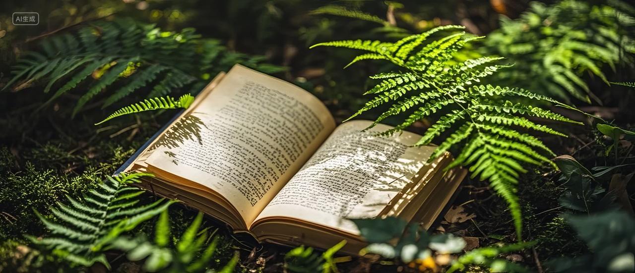 绿植树叶中的书本阅读意境读书分享阅读分享图片