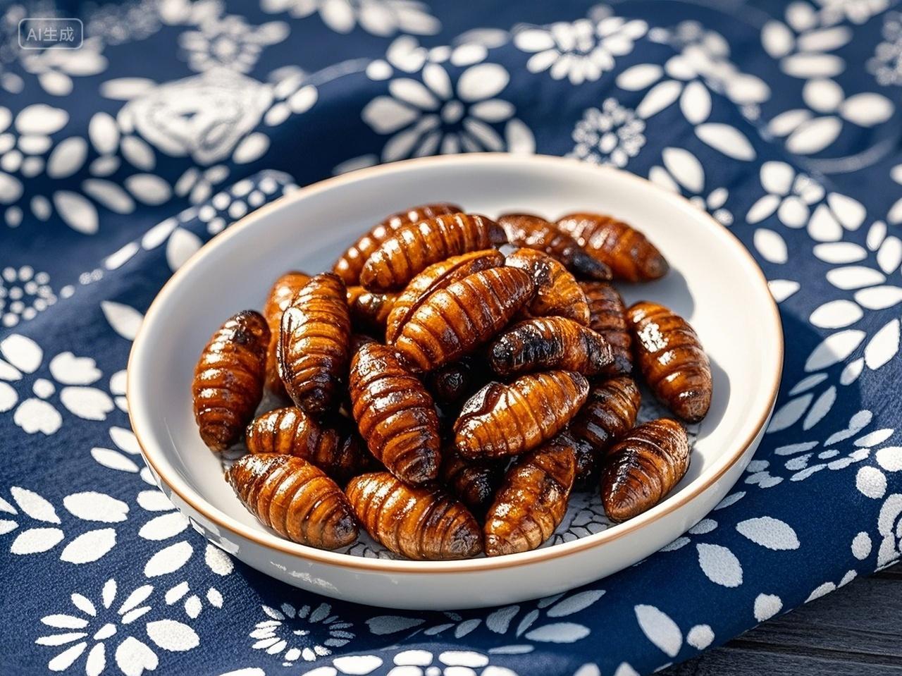 油炸蚕蛹东北特色菜食物菜谱菜单美食摄影图