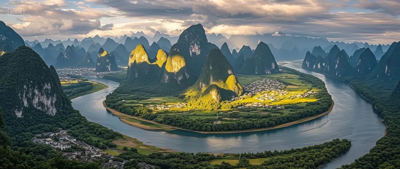 漓江山水峰林日落风景自然风光桂林旅游