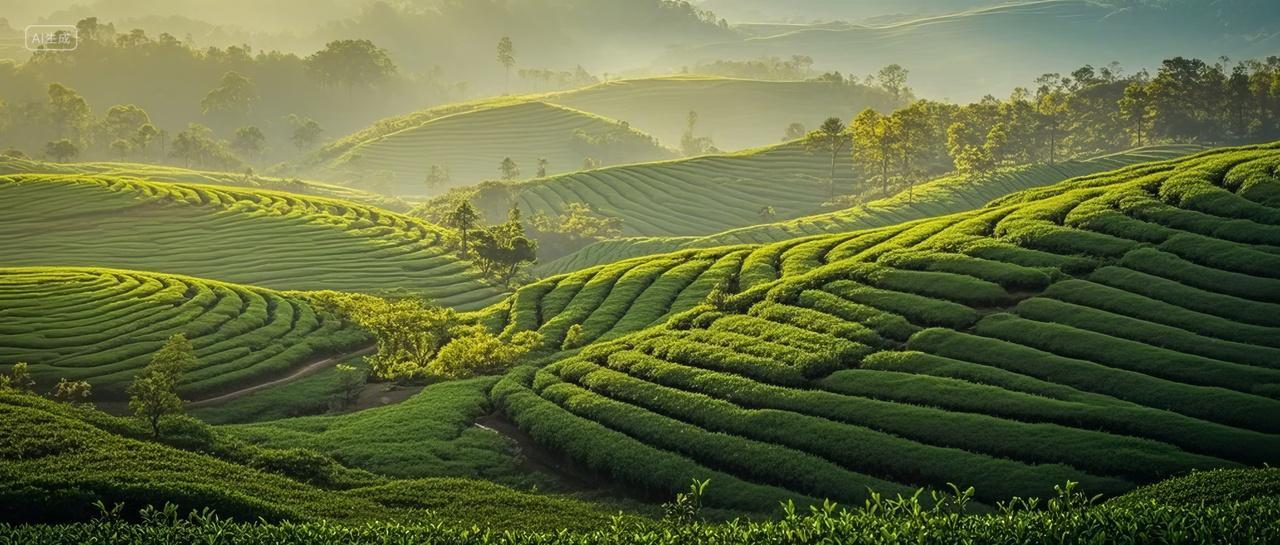 山地生态茶园梯田农业观光基地自然风光图