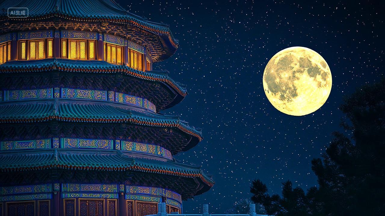 月色星光中的古典之美天坛公园夜景人文风景电脑壁纸