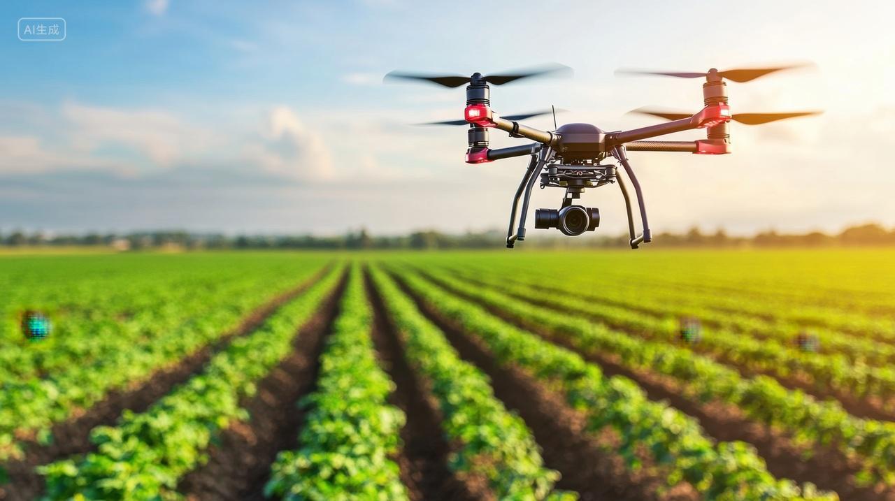 科技科技感无人机航拍田园风光