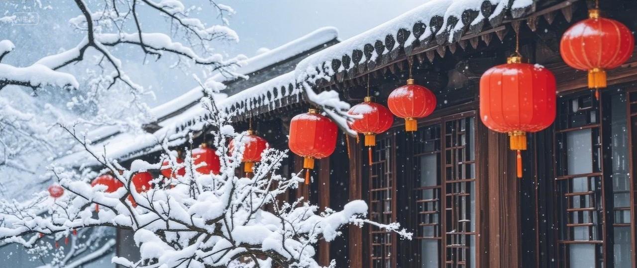 2025年新年春节蛇年元旦节冬天雪景红灯笼新春节日氛围图片