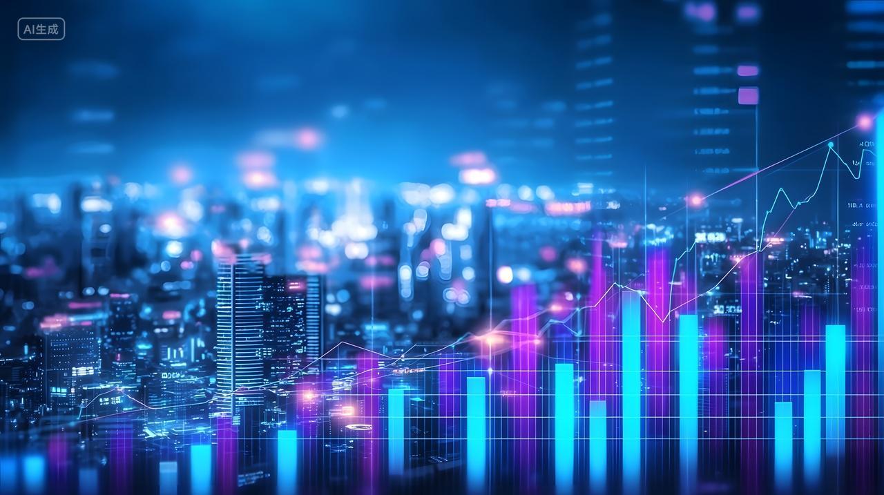 城市中抽象财务数据可视化科技感图片