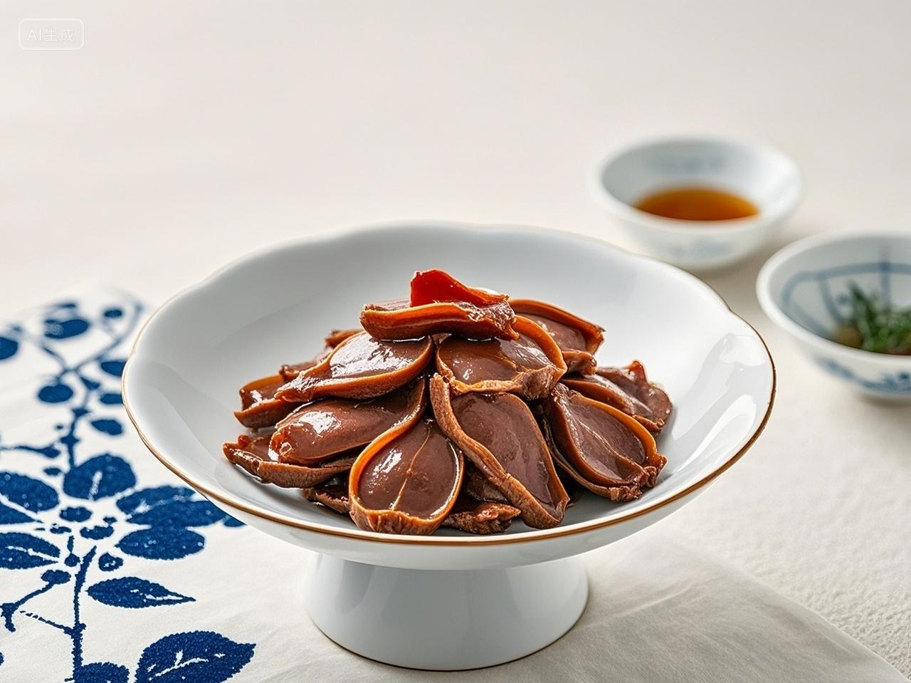 鸭胗干美食鸭子内脏微微辣馋嘴零食商品摆盘摄影图