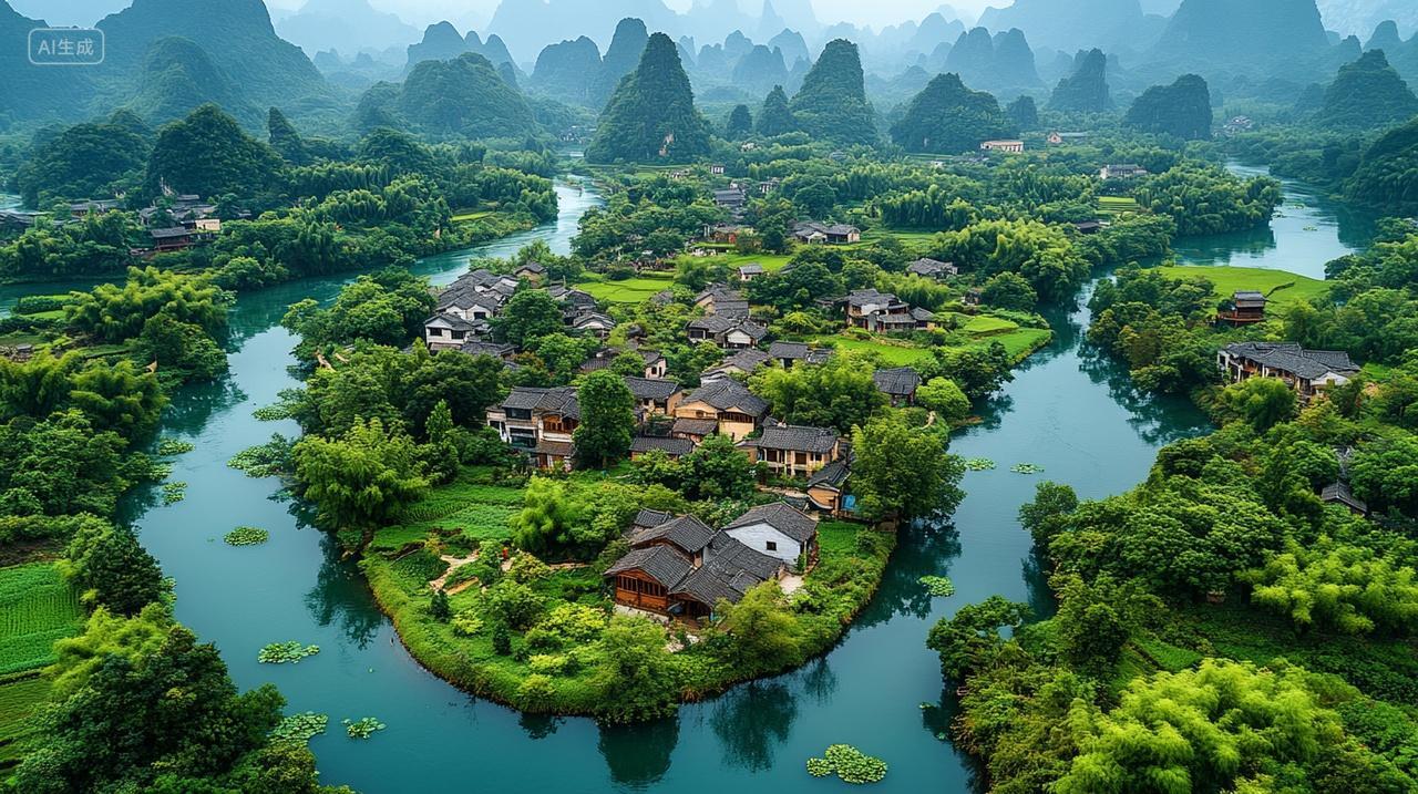 航拍广西桂林葡萄镇翠屏村乡村田园风光自然风景乡村振兴实拍摄影图