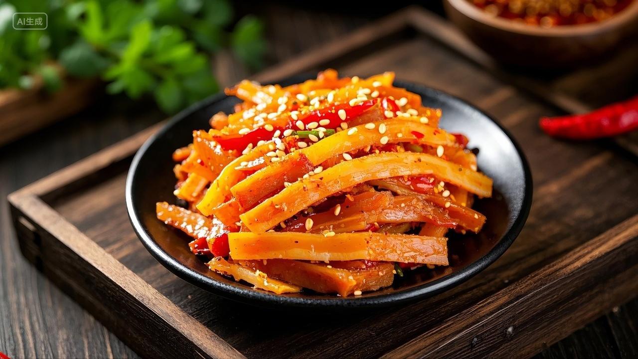 手撕正宗牛板筋内蒙古麻辣香辣肉类零食美食产品宣传实拍特写摄影图