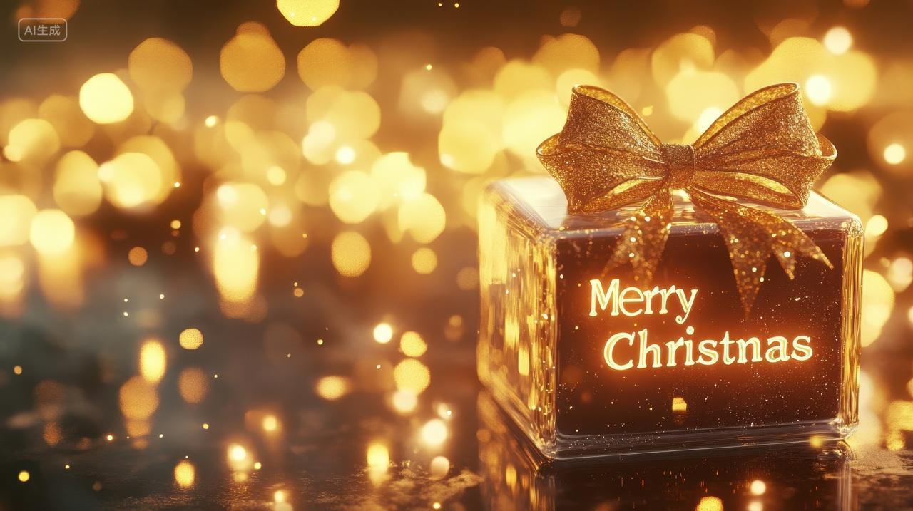 圣诞节圣诞礼物与金色光芒光效光影西方节日图片