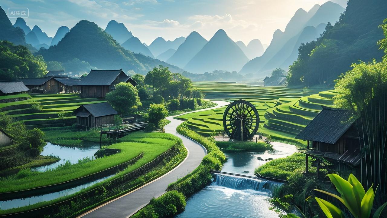 广西桂林乡村风光绿水青山田园风景中国旅游自然风光电脑壁纸