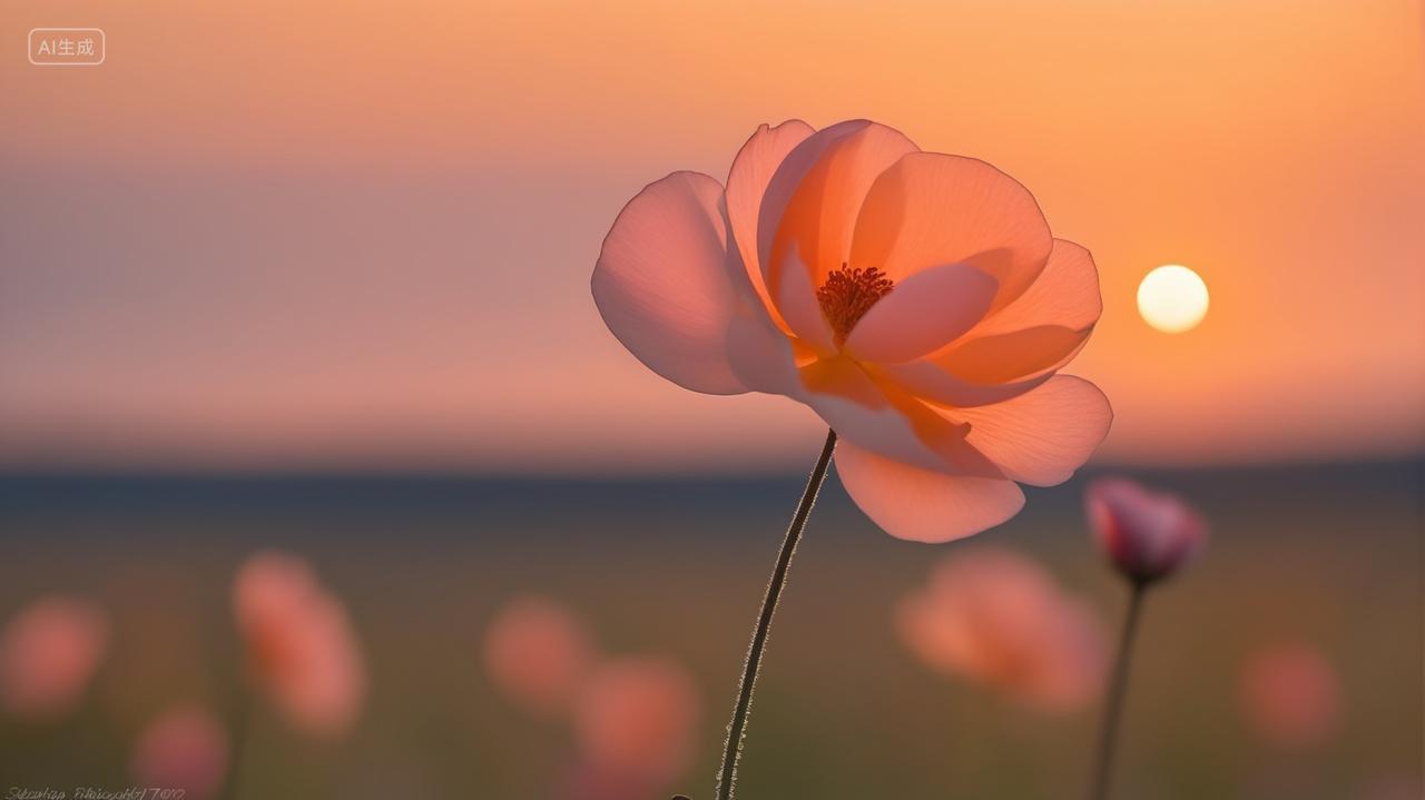 唯美浪漫夕阳小粉花田野花园特写自然风景风光实拍电脑壁纸摄影背景