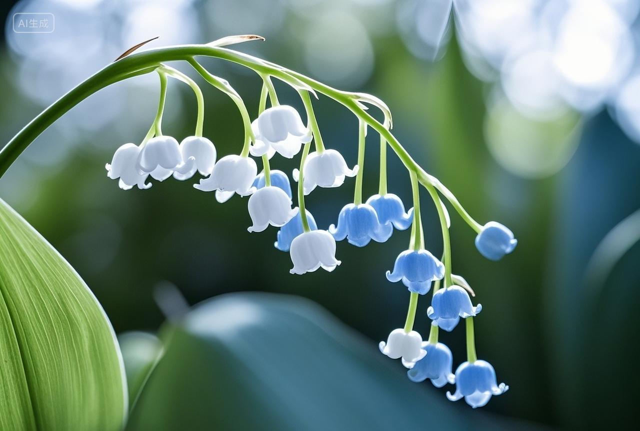 春天蓝色白色铃兰花花朵植物花卉室外文艺小清新氛围大自然的植物