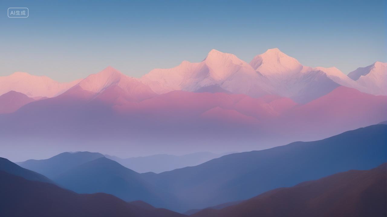 蓝粉色渐变简约壮丽雪山山脉天空大自然风景风光背景图电脑壁纸
