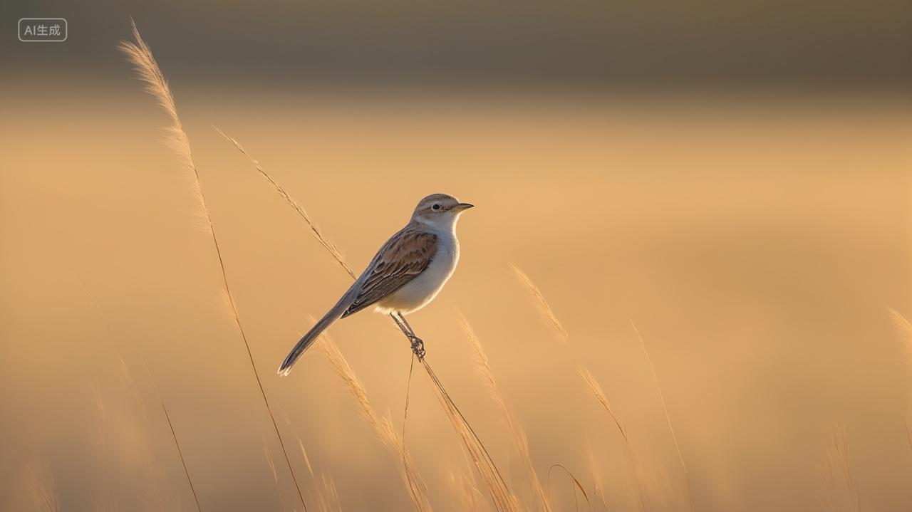 田野里麻站在芦苇杆上微距特写动物摄影唯美风景意境电脑壁纸