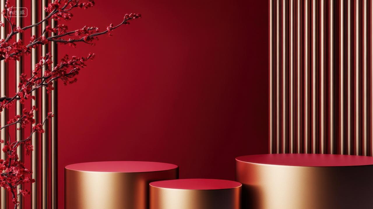 新年新春春节年货节蛇年中国风红金色电商商品产品展台展示台背景图设计