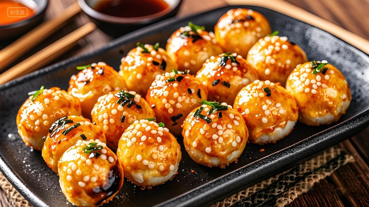 鲜香章鱼小丸子美味食品小吃美食广场餐厅饭店小吃摊贩产品菜单广告宣传展示实拍摄影图