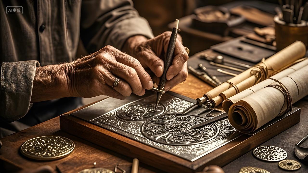 中国风传统篆刻文化传承老工匠专注雕刻精细工艺品