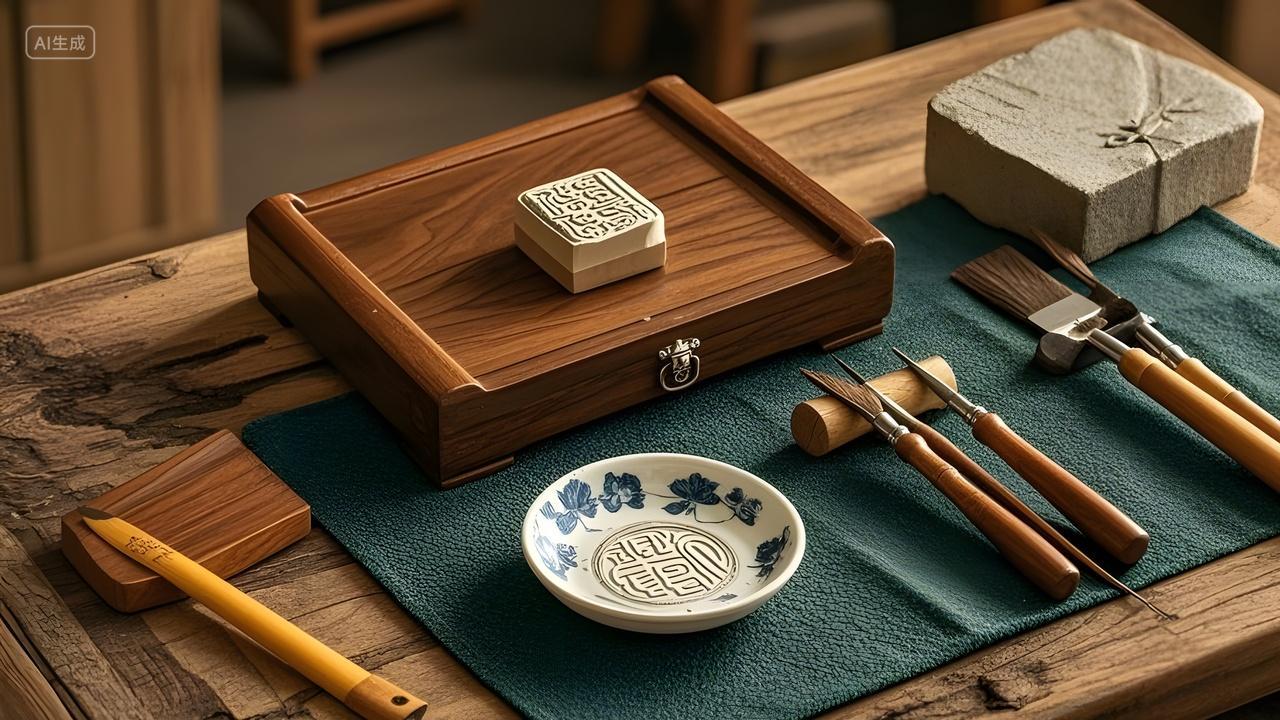 中国风传统篆刻文化传统雕刻工艺工具展示