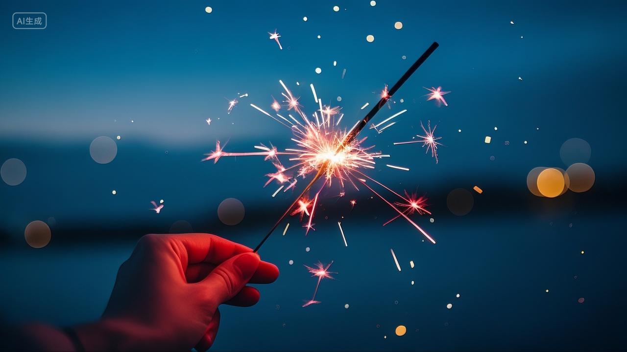 2025年新年蛇年新春春节跨年庆祝夜晚的仙女棒烟花棒春节七夕520元旦节