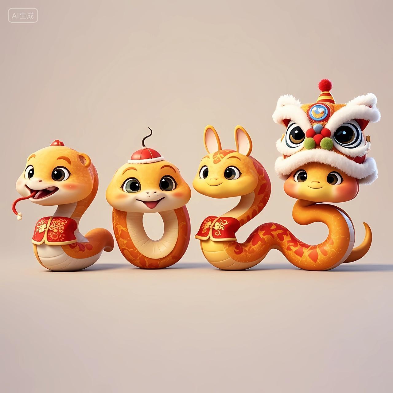 元旦节卡通蛇年新年卡通形象设计春节2025除夕数字设计