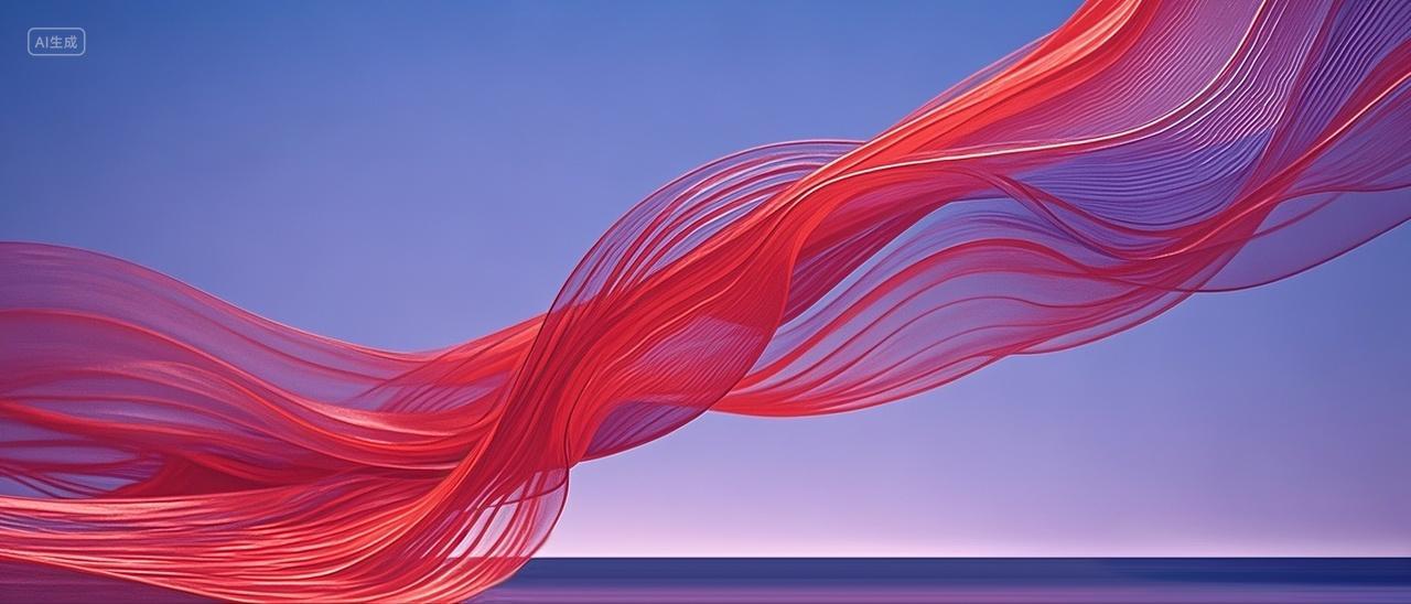 空中红色半透明的丝绸摄影特写背景图