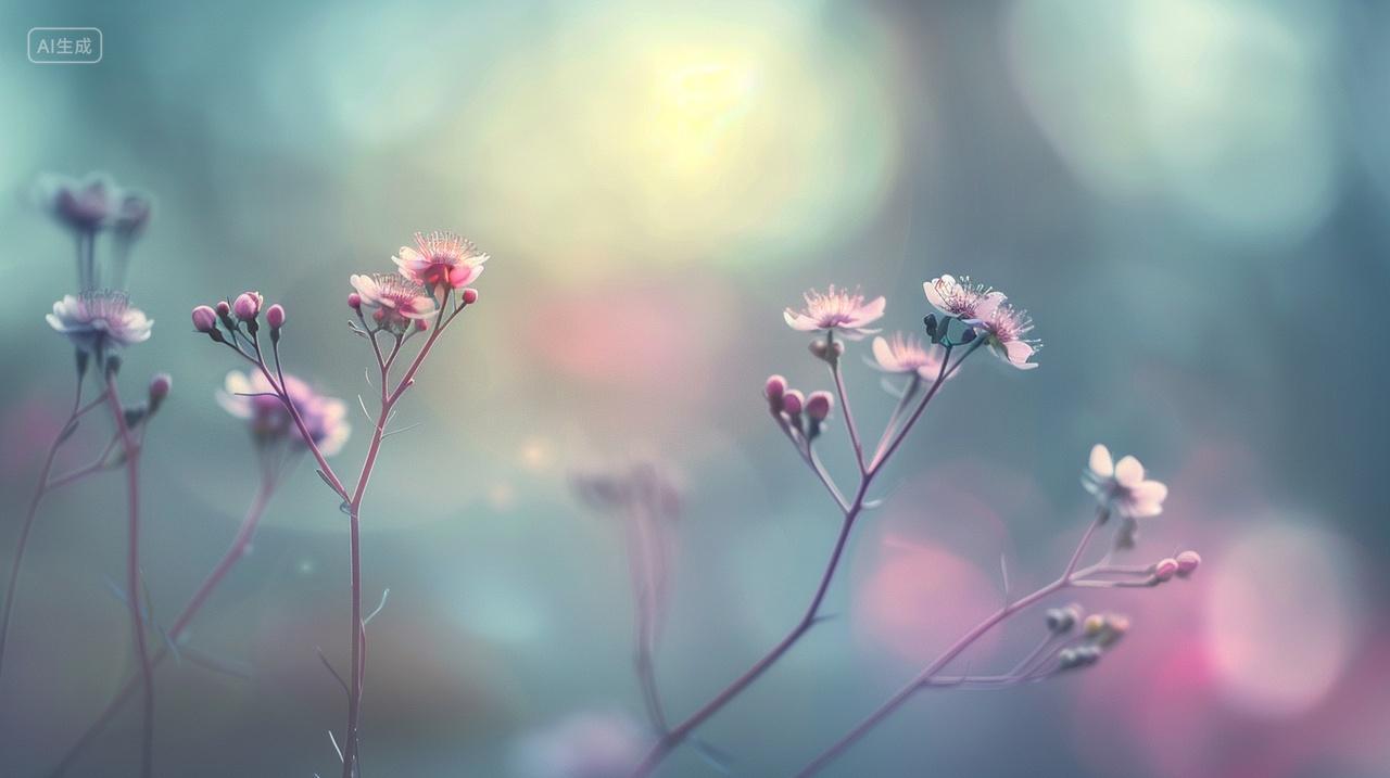 山水一株粉红花背景促销页极简自然光平静安宁简单渐变背景图电脑壁纸